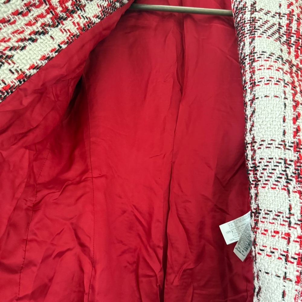 RARE Zara Red White Tweed Blazer Rhinestone Jewled abutting Double breasted XS - Picture 12 of 17